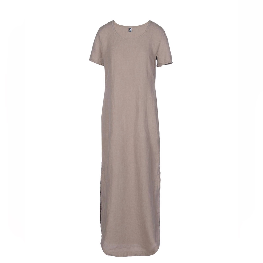 Italian European Culture Brand Linen Dress Elegant Taupe Maxi Dress